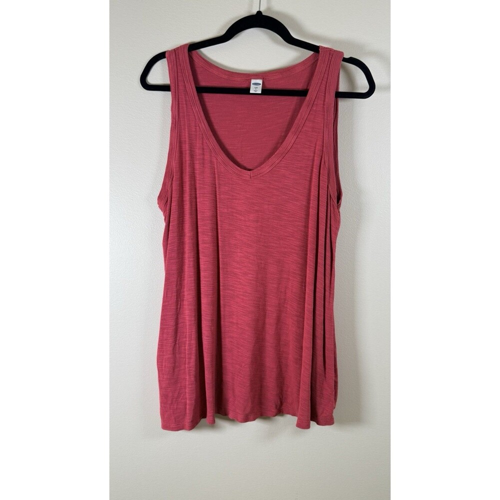 Old Navy Luxe Womens Pink V-Neck Sleeveless Knit Relaxed Stretch Tank - L